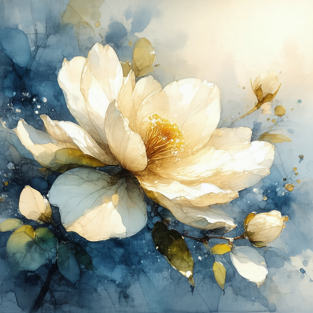 Beautiful white flower with a yellow center, sitting in a...