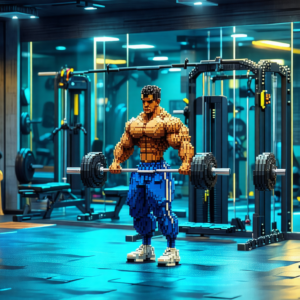 Man standing in a gym, holding a barbell with both hands