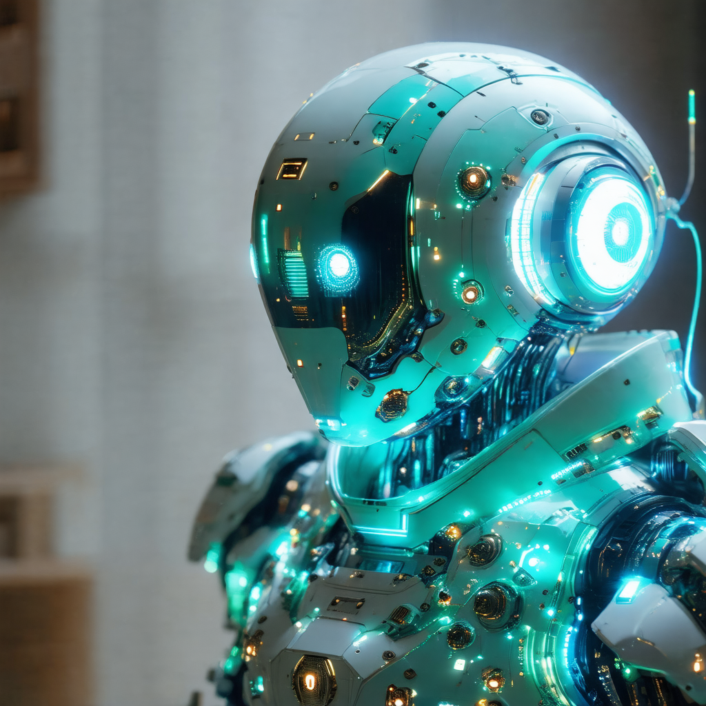 Futuristic robot with a white and blue color scheme