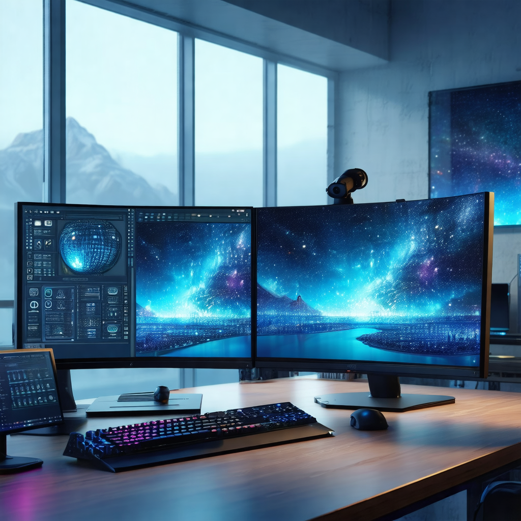 Large computer monitor sitting on a desk