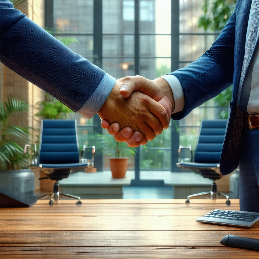 Business meeting between two men in a conference room