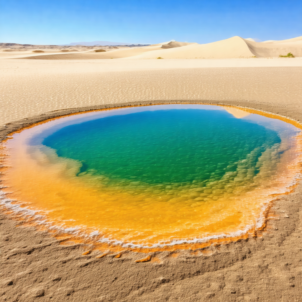 Large, round, and colorful pool of water in the middle of...