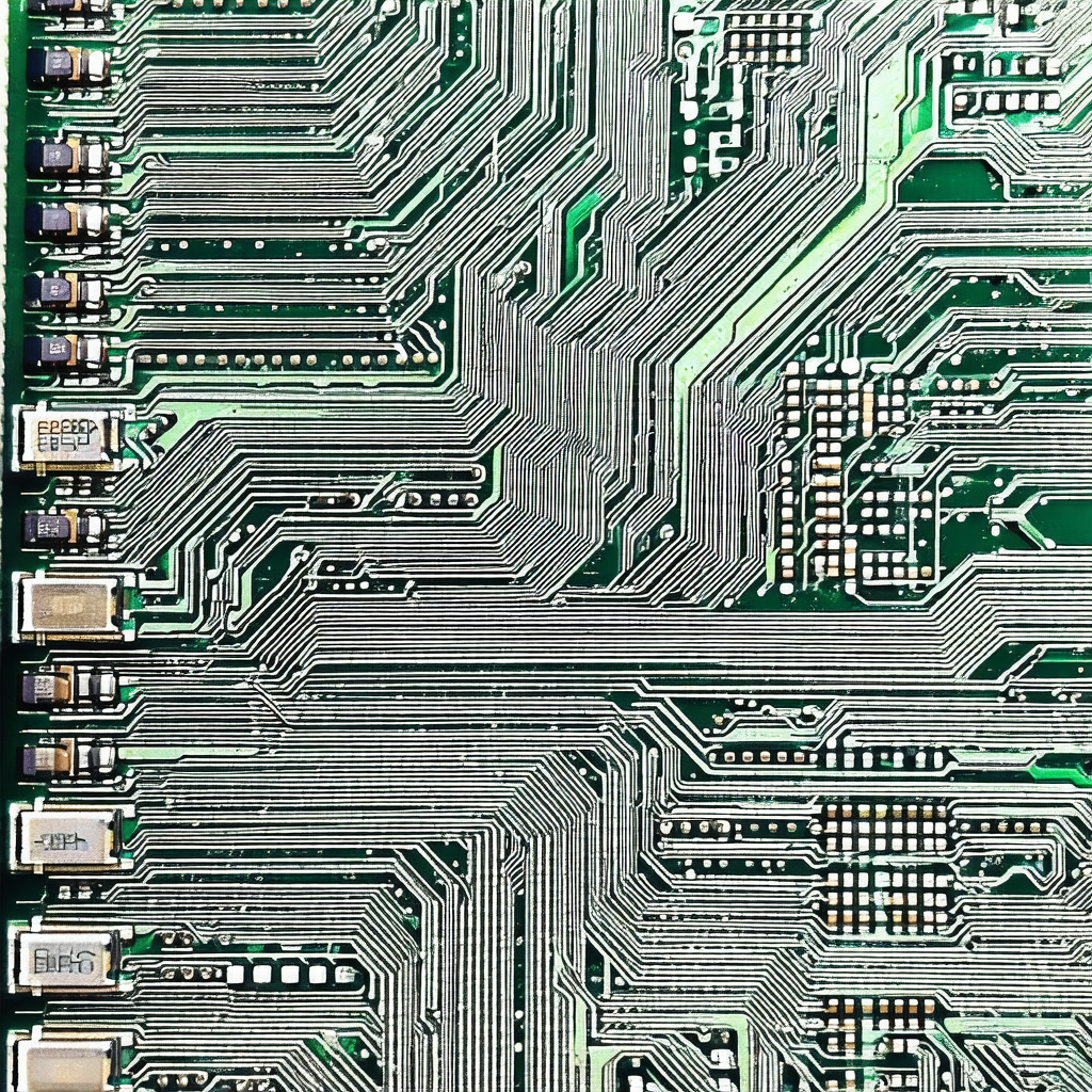 Close-up of a computer circuit board with many wires and ...