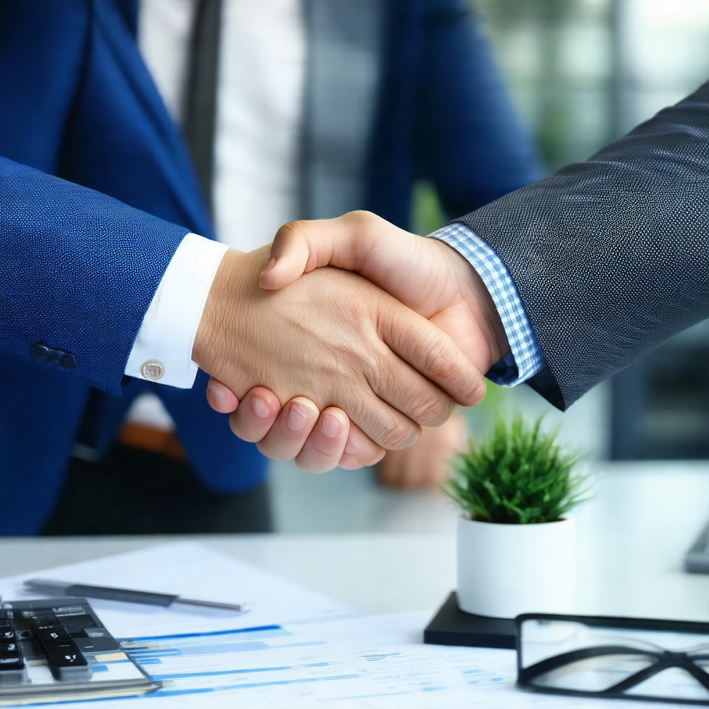Two men shaking hands in a professional setting