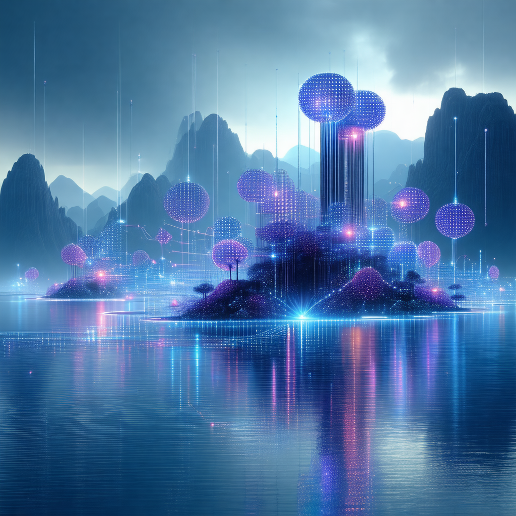 Futuristic, computer-generated scene featuring a large is...