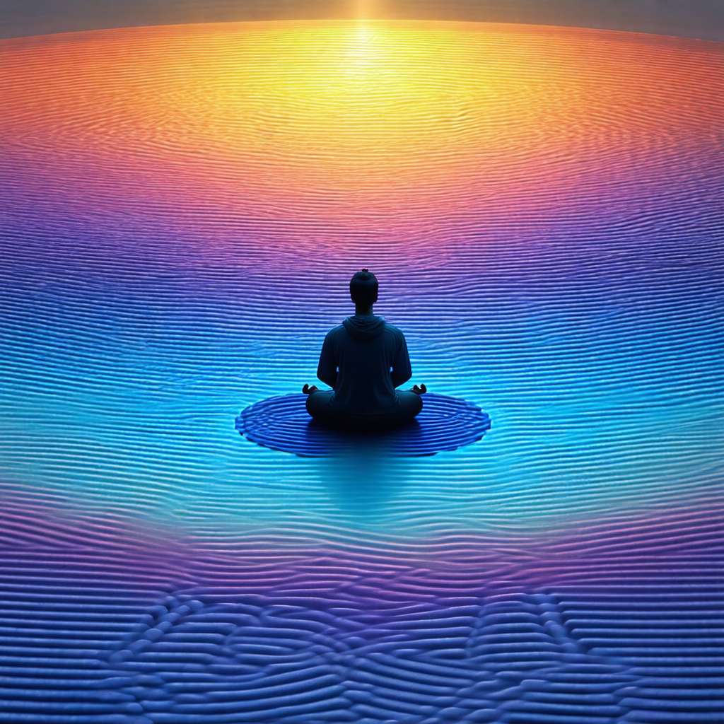 Man sitting in the center of a large, colorful circle