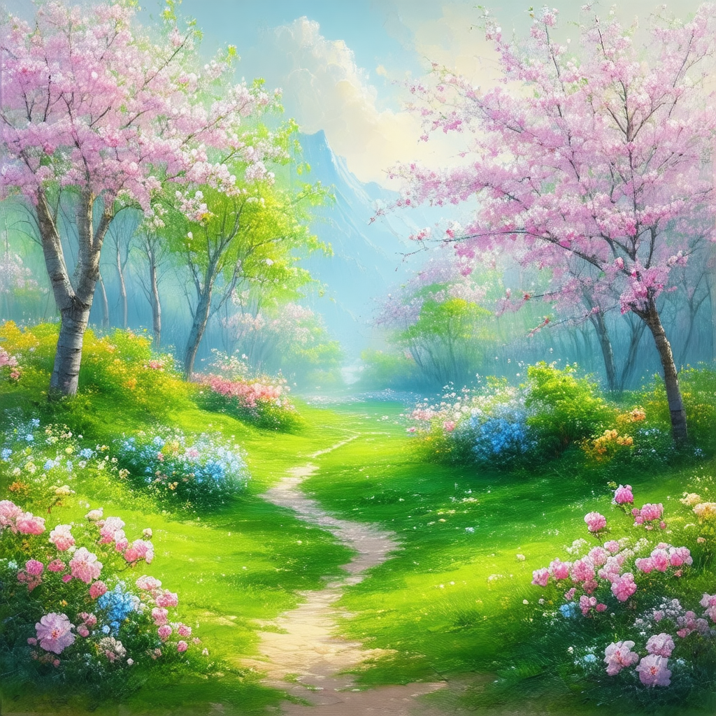 Beautiful, lush green field filled with a variety of flowers