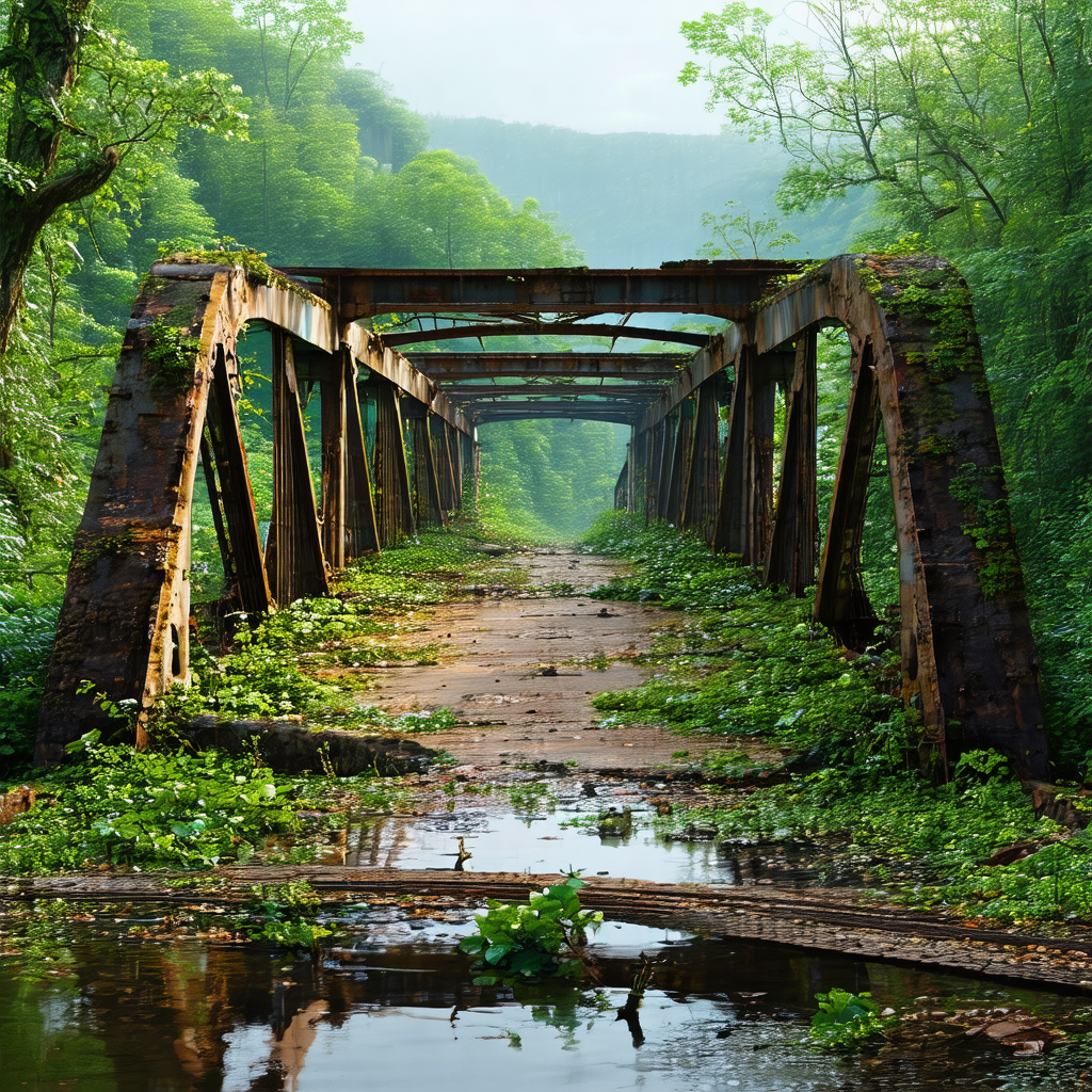 Bridge that is surrounded by lush greenery