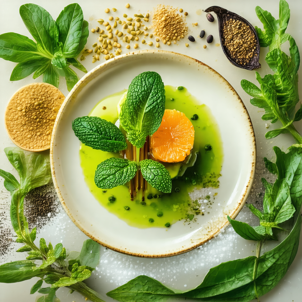 White plate with a variety of food items on it