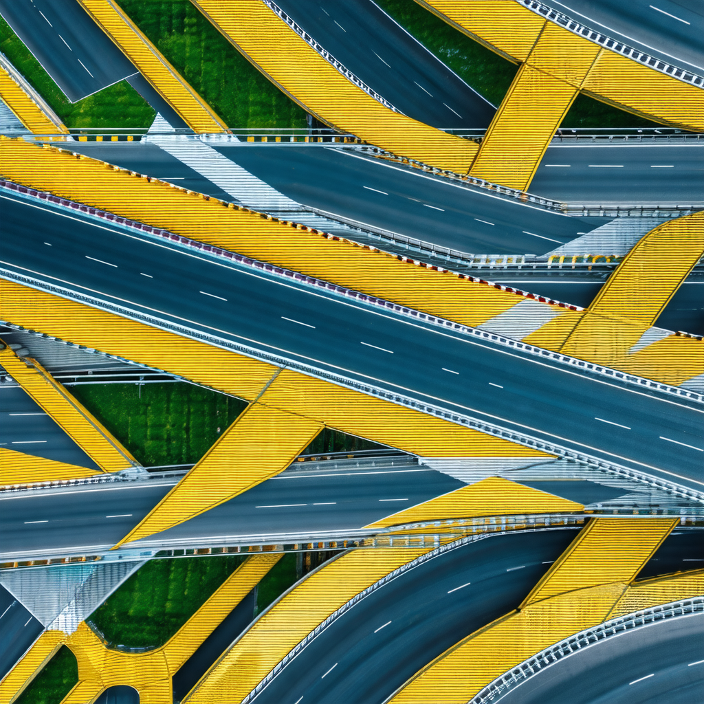 Close-up of a highway with a yellow line on the road