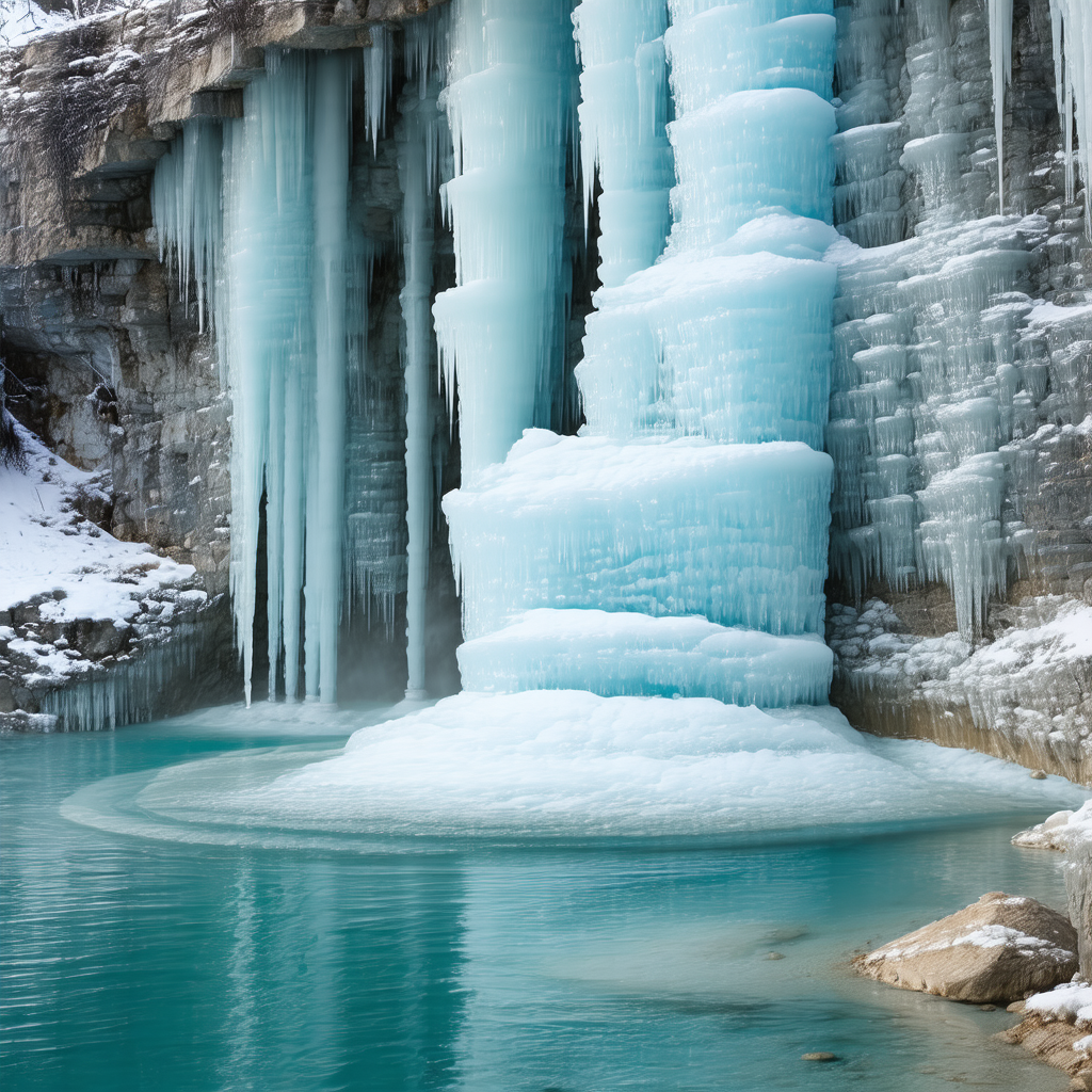 Beautiful waterfall surrounded by a snowy landscape