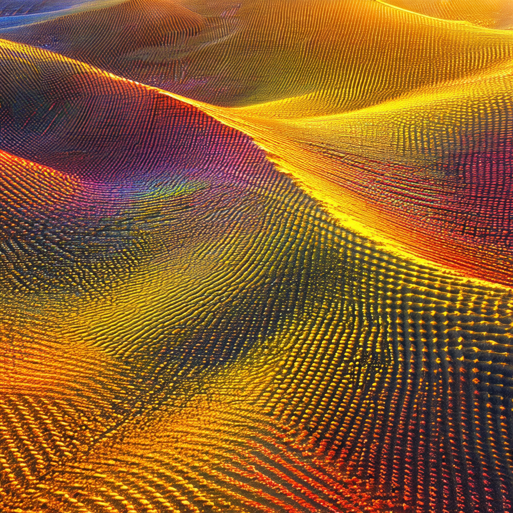 Vibrant, colorful landscape with a mix of yellow, orange,...