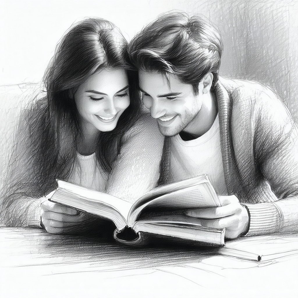 Man and a woman sitting together, both smiling and enjoyi...