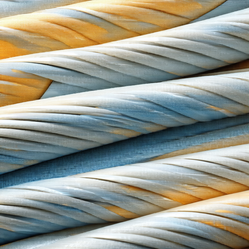 Large pile of blue and yellow ropes