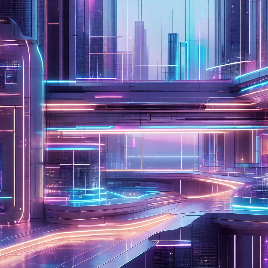 Futuristic cityscape with a large building in the center