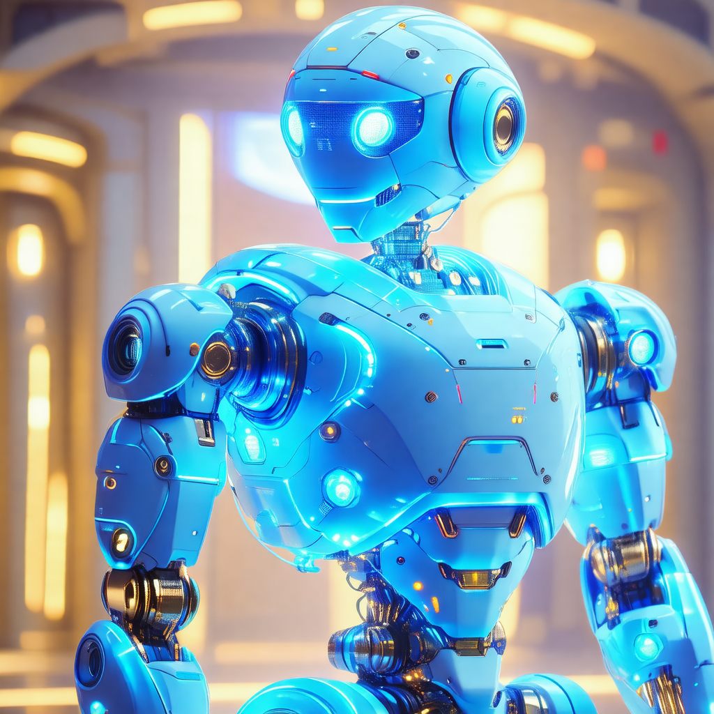 Futuristic robot with a blue and white color scheme