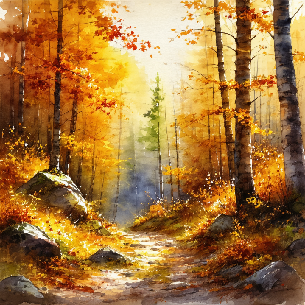 Beautiful forest scene with a path leading through the woods