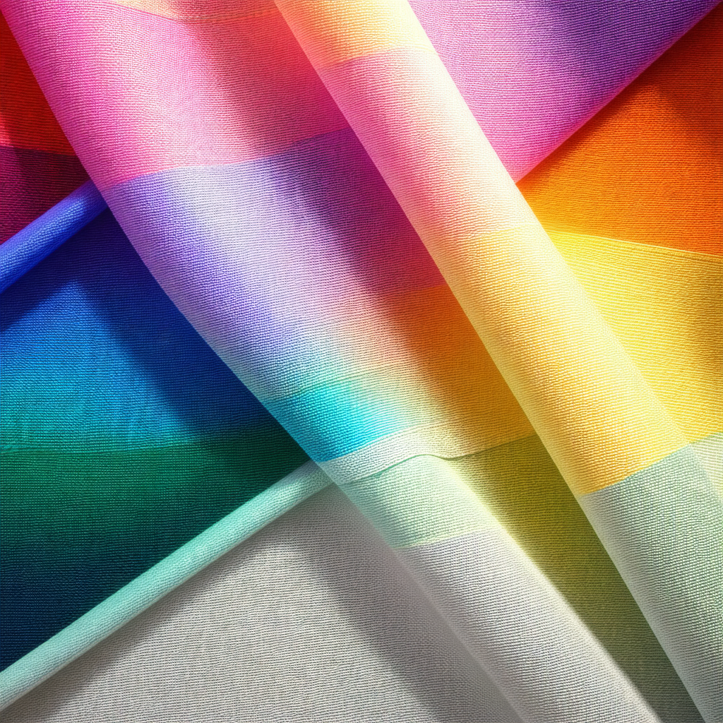 Large roll of fabric, which is a rainbow-colored, multi-c...