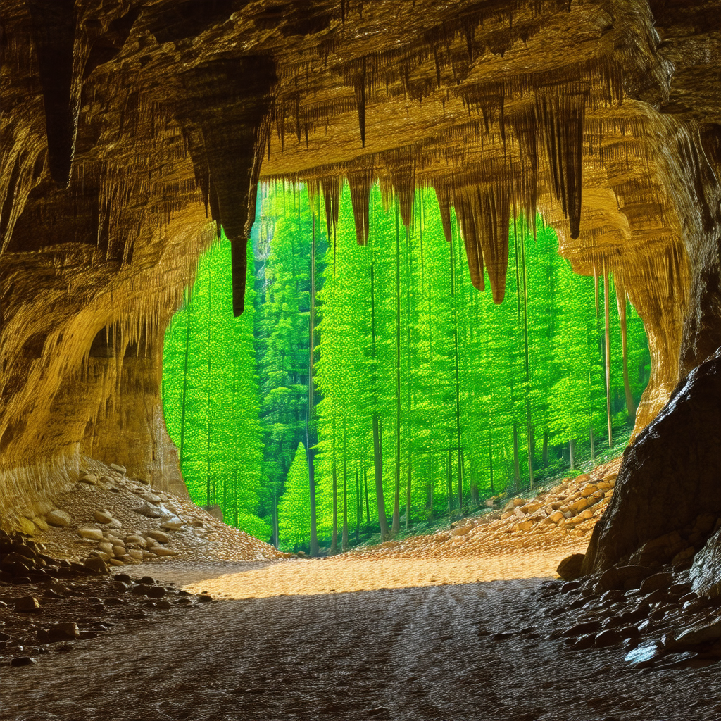 Cave with a tunnel leading out of it
