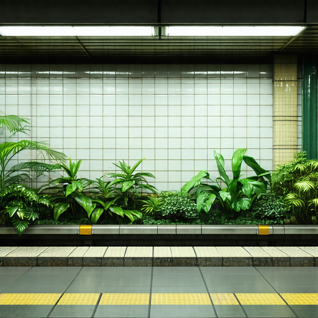 Train station with a variety of plants and potted plants ...