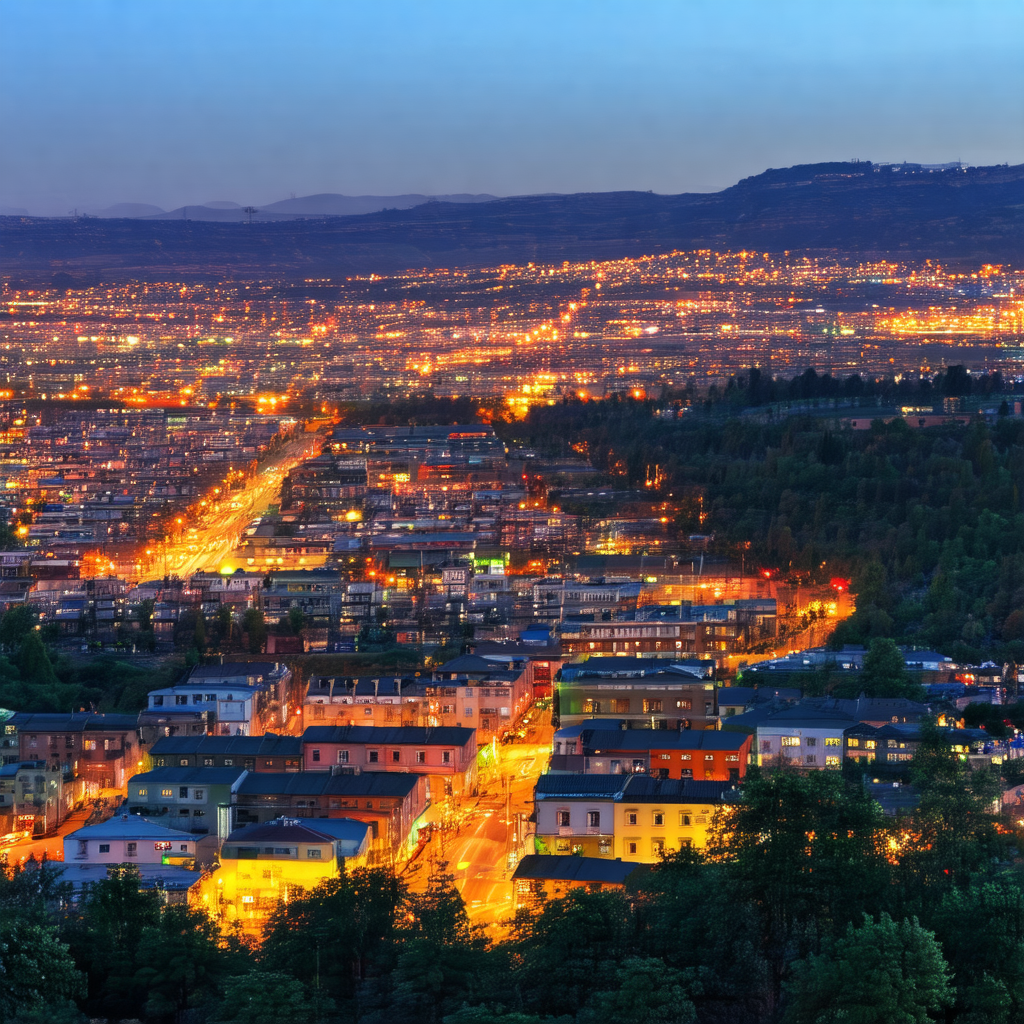 Nighttime view of a city with a large number of buildings