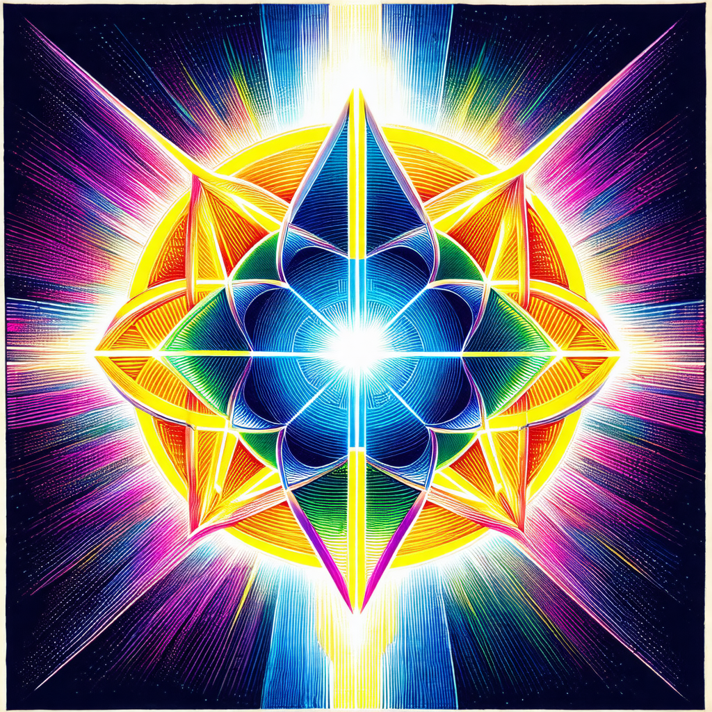 Colorful, geometric design that resembles a sun or a star