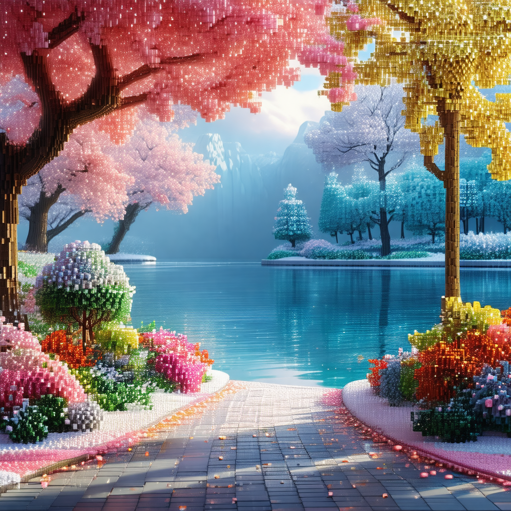 Digital painting of a beautiful garden with a path leadin...