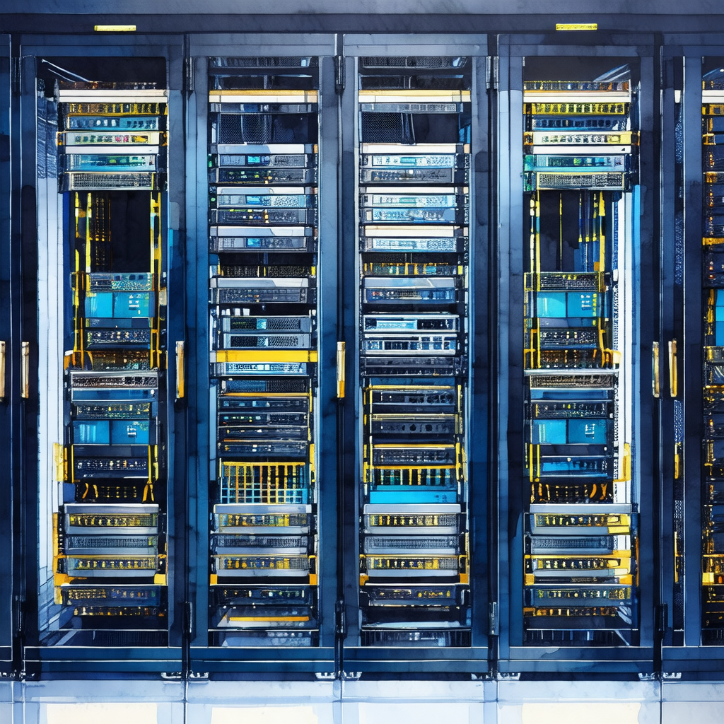 Large, multi-layered computer server with many shelves an...