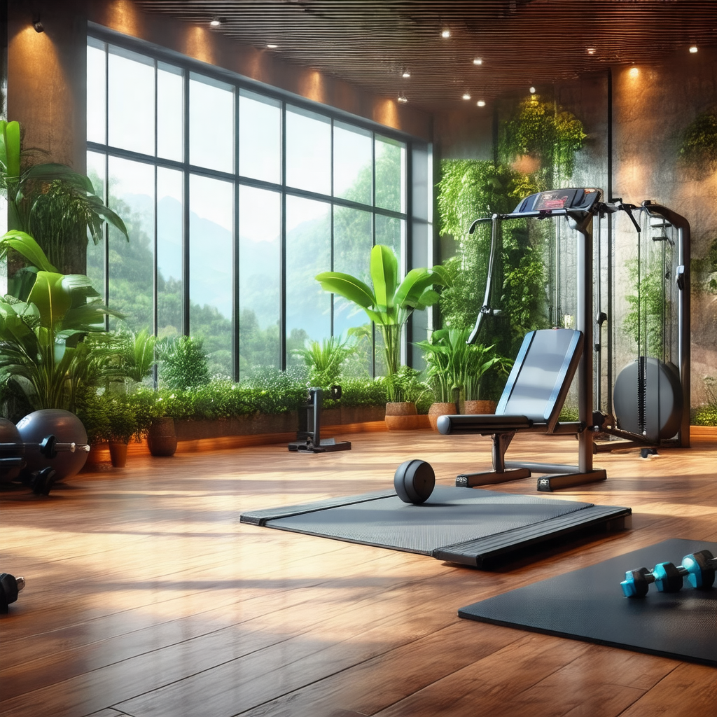 Large, well-equipped gym with a variety of exercise equip...