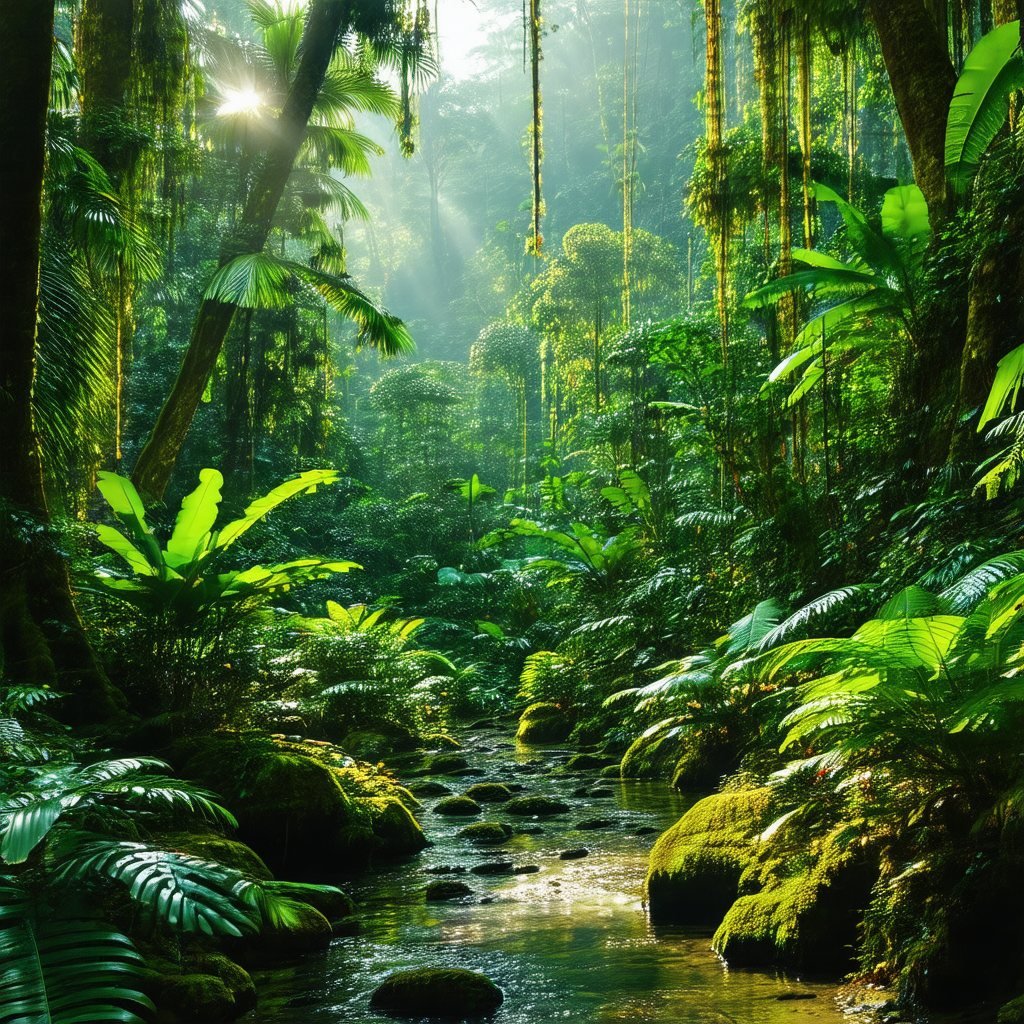 Lush, green forest filled with trees and plants