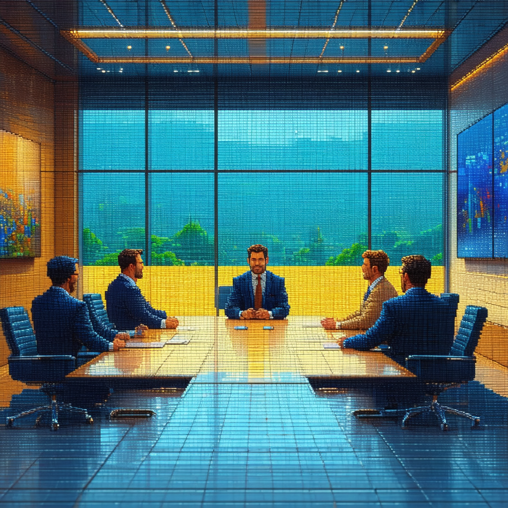 Blue-toned, computer-generated (cgi) depiction of a confe...