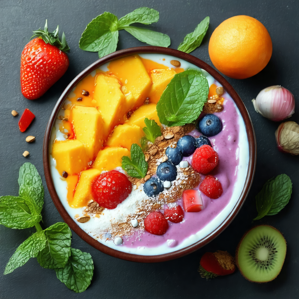 Bowl filled with a delicious fruit salad, containing a va...