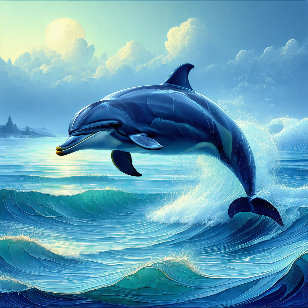 Beautiful blue ocean with a dolphin gracefully swimming t...