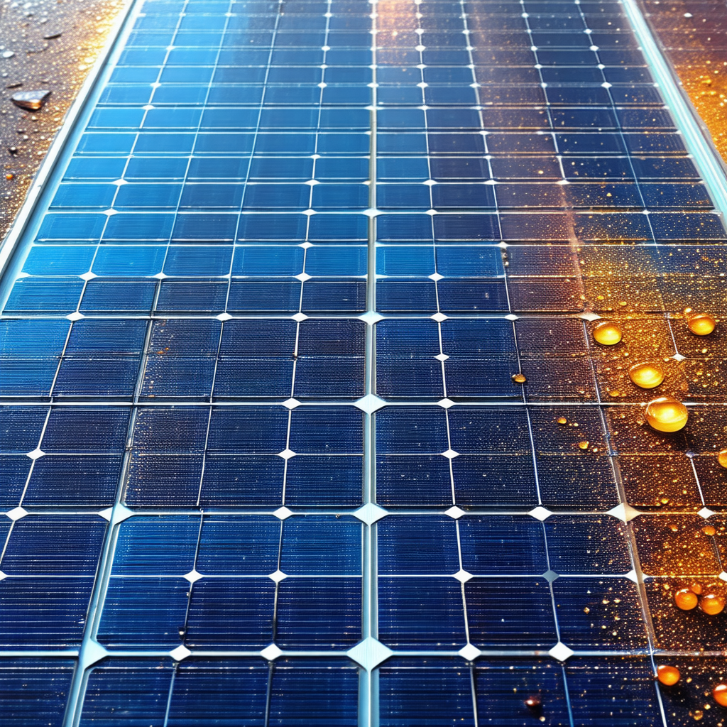 Solar panel with a yellow substance dripping onto it