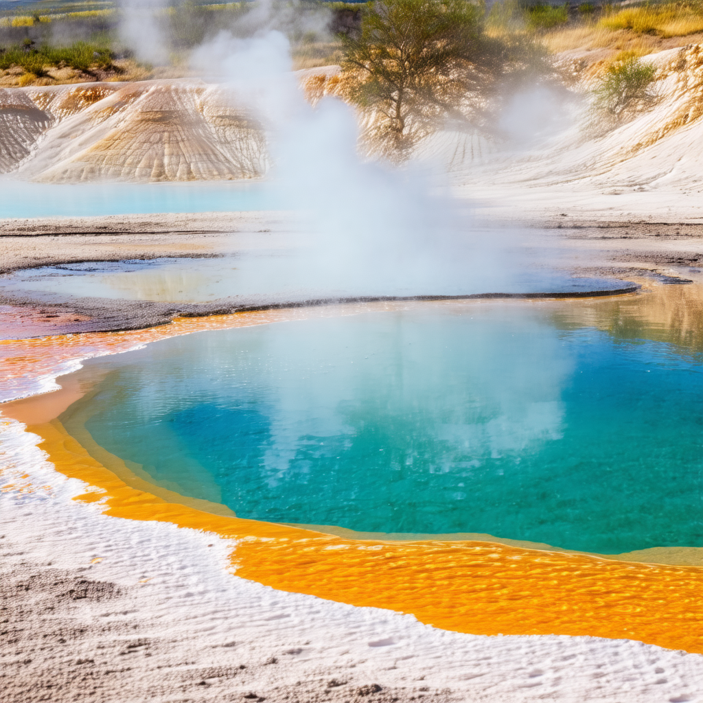 Large, colorful hot spring with a variety of colors, incl...
