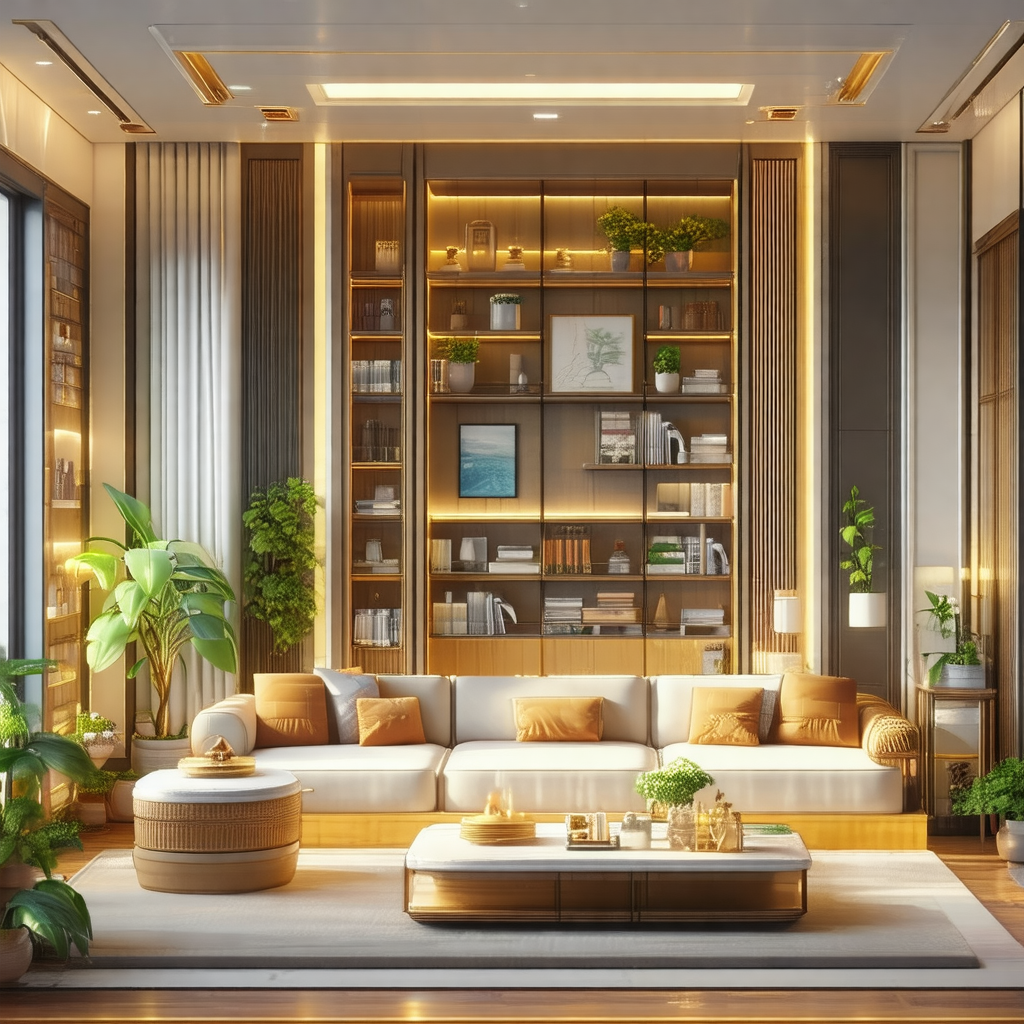 Spacious living room with a large couch and a coffee table