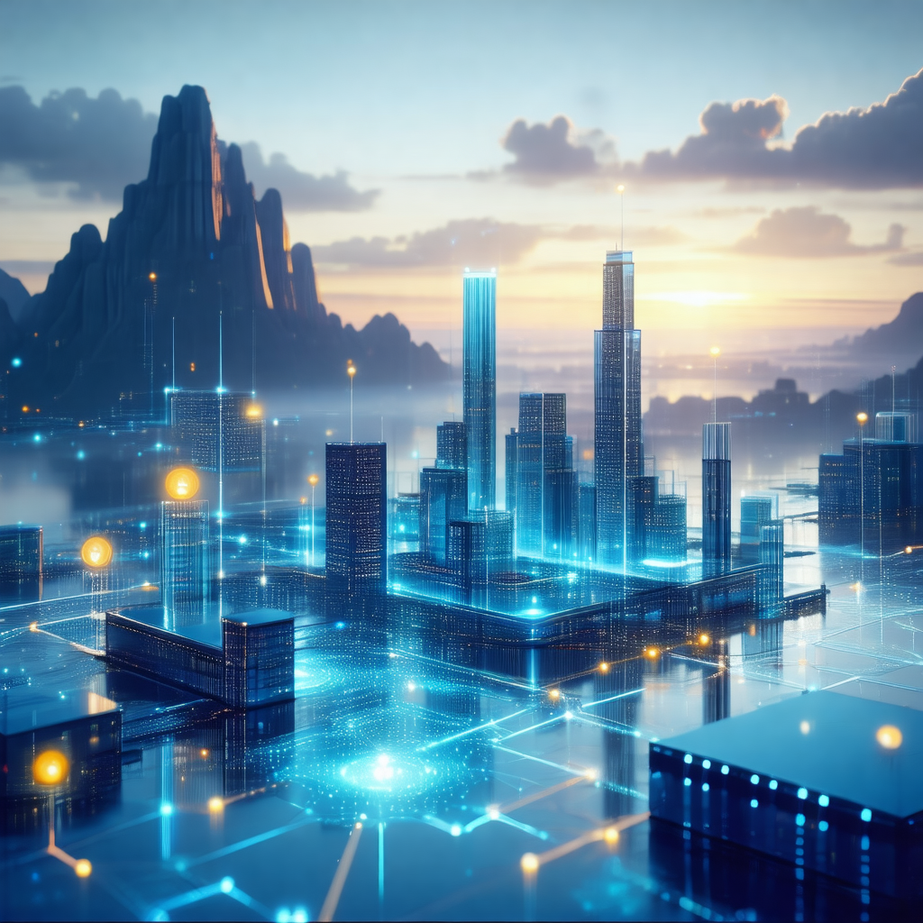 Futuristic cityscape with a large number of skyscrapers a...