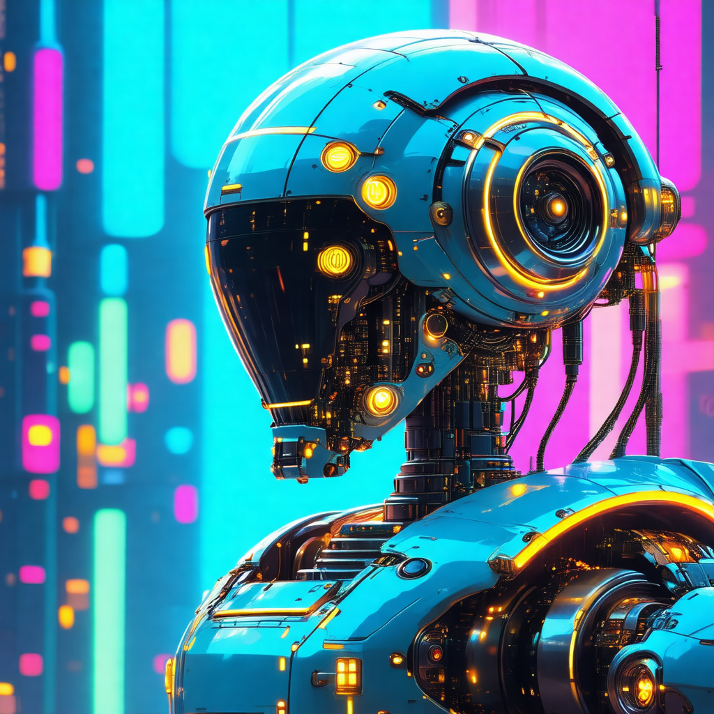 Futuristic robot with a blue head and a yellow body