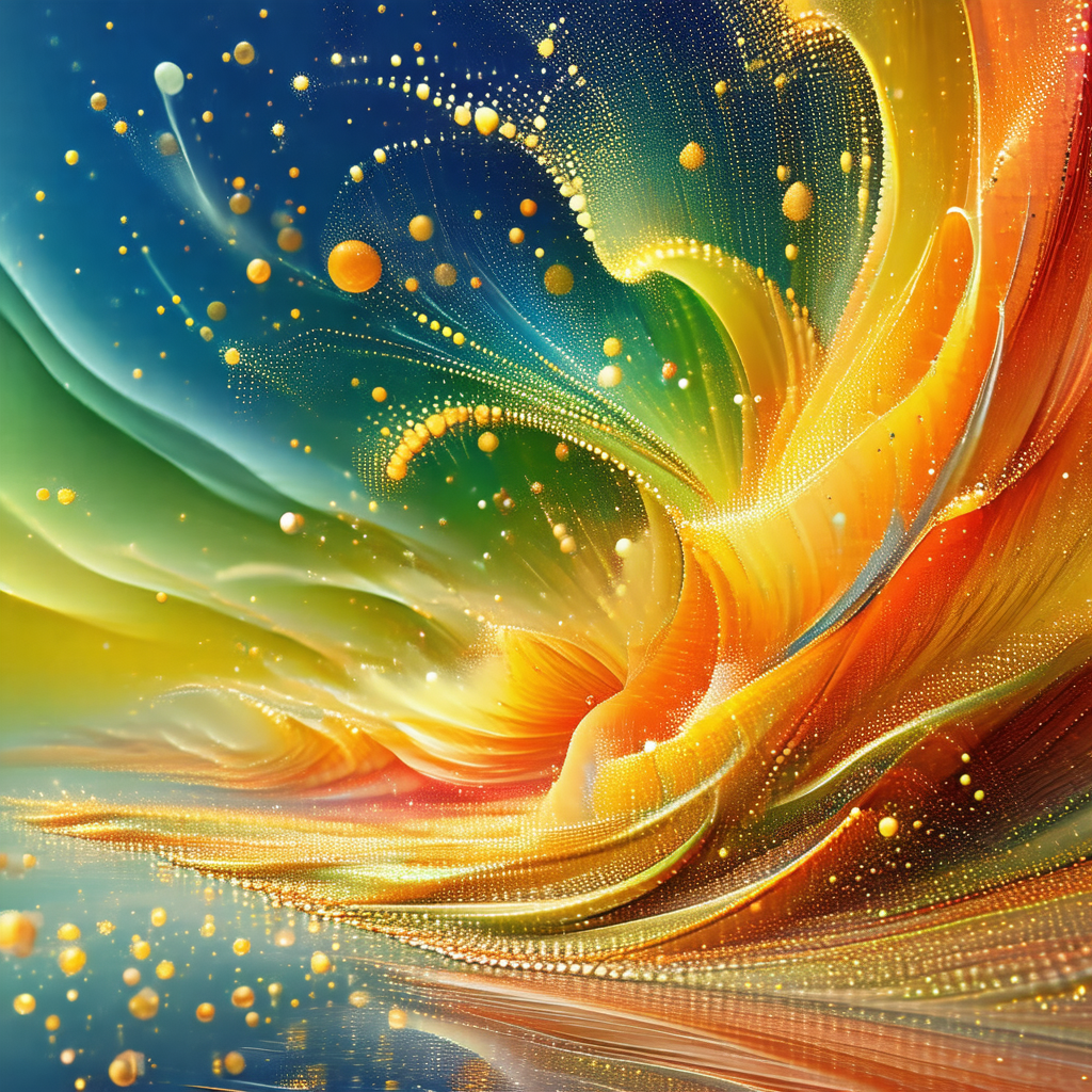 Vibrant and colorful painting of a swirling, flowing, and...