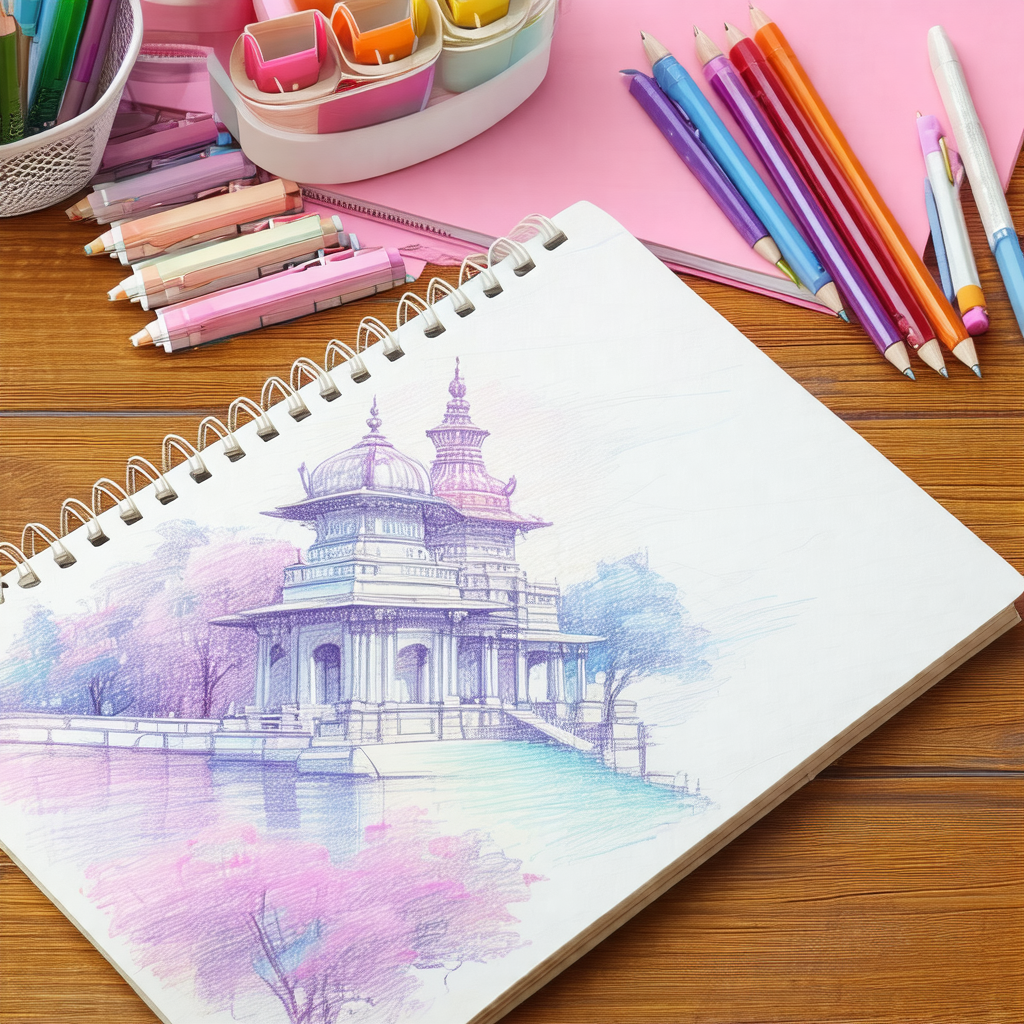 Drawing of a palace or a large building, possibly a templ...