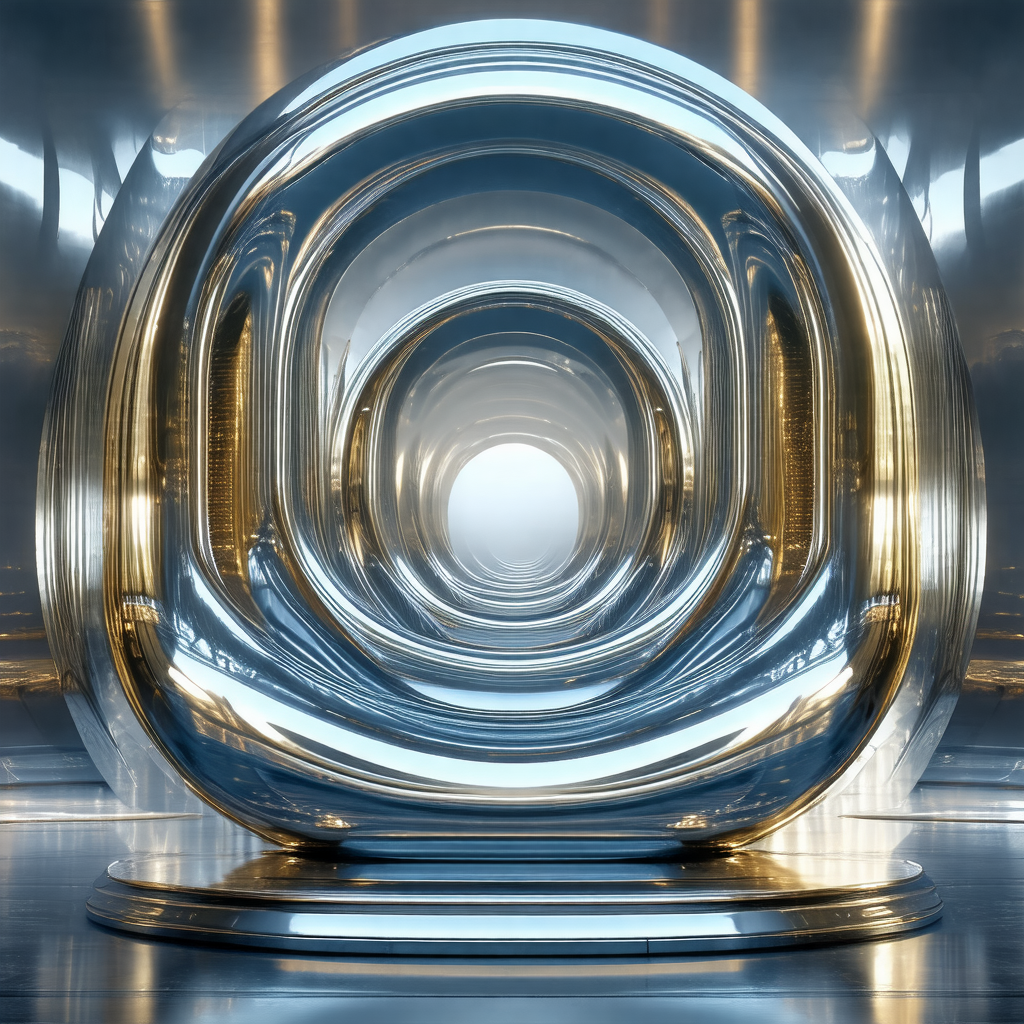 Large, shiny, metallic structure that resembles a tunnel ...