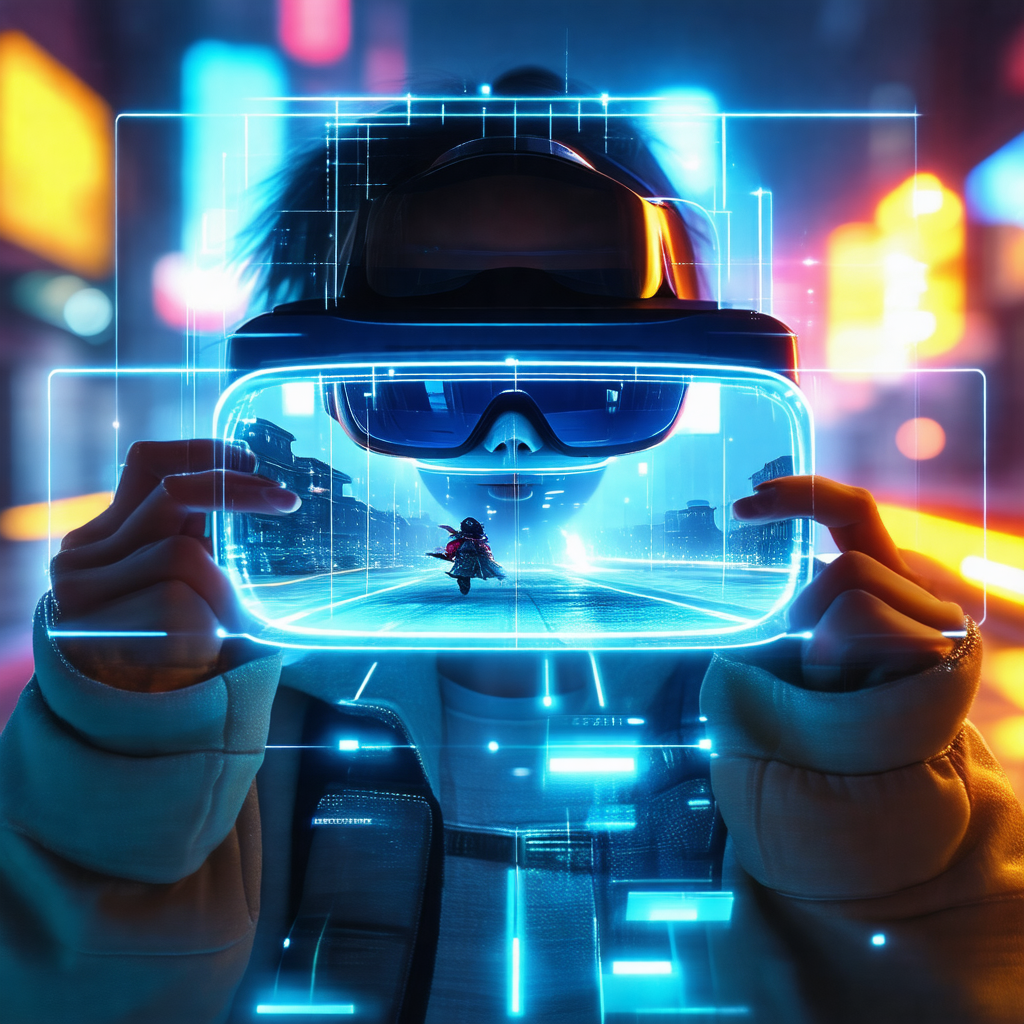 Person wearing a virtual reality headset, which is displa...
