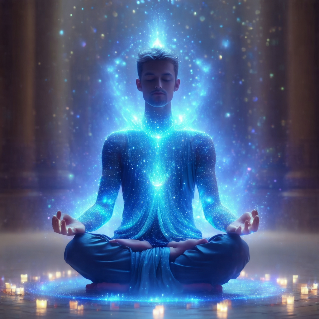 Man sitting in a lotus position, with his legs crossed an...