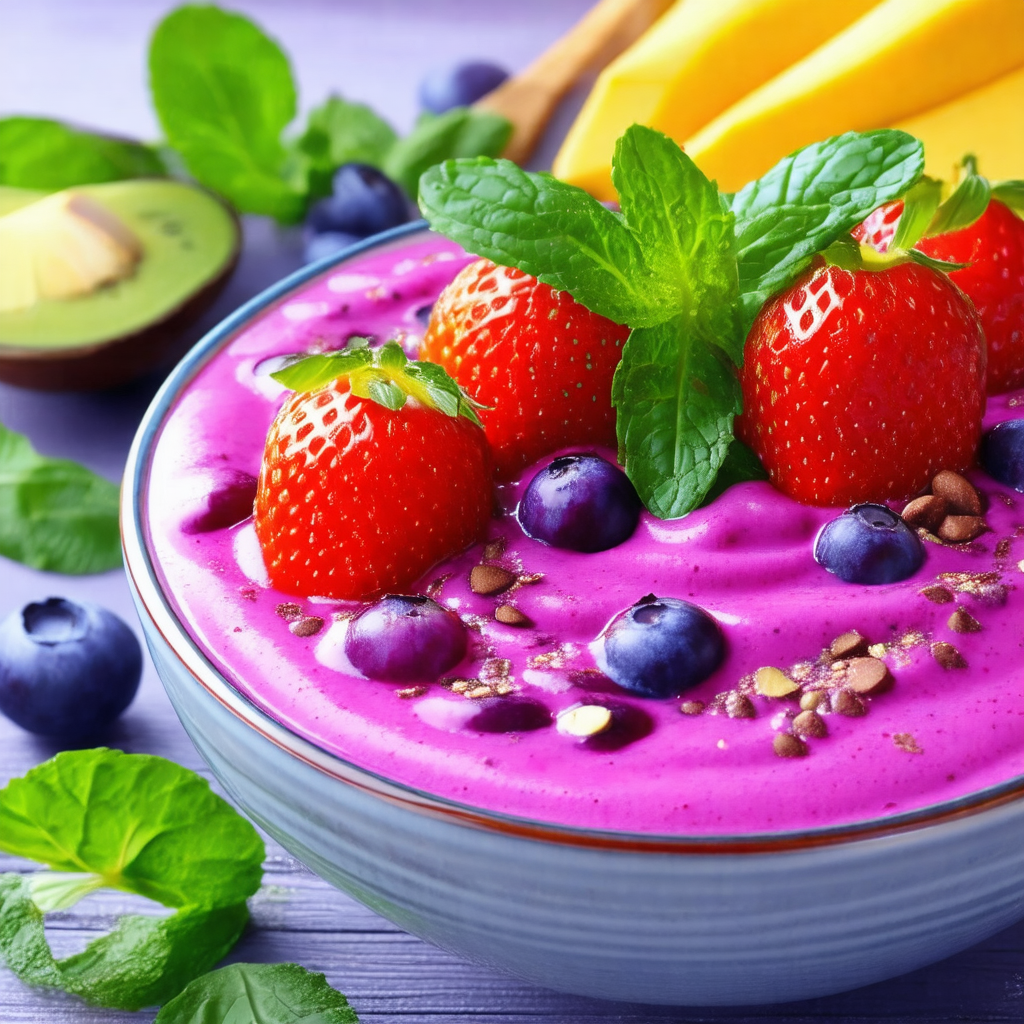Bowl filled with a delicious mixture of strawberries, blu...