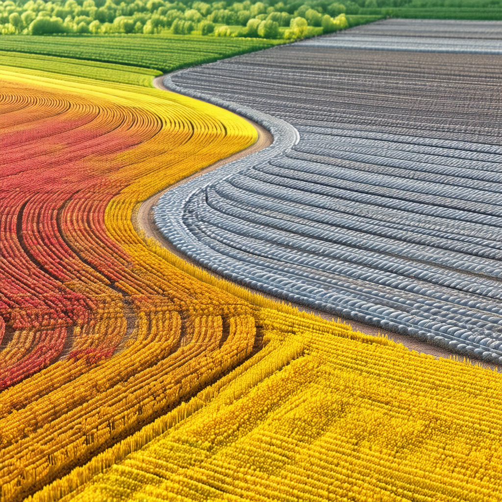 Large, colorful field with a variety of crops