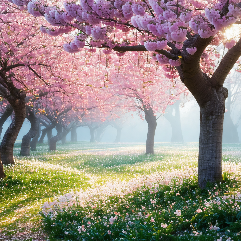 Beautiful scene of a tree filled with pink flowers