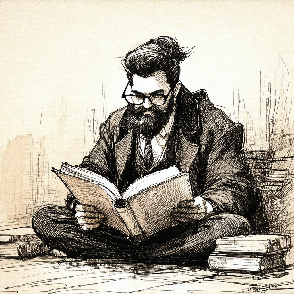 Man sitting on the floor, reading a book
