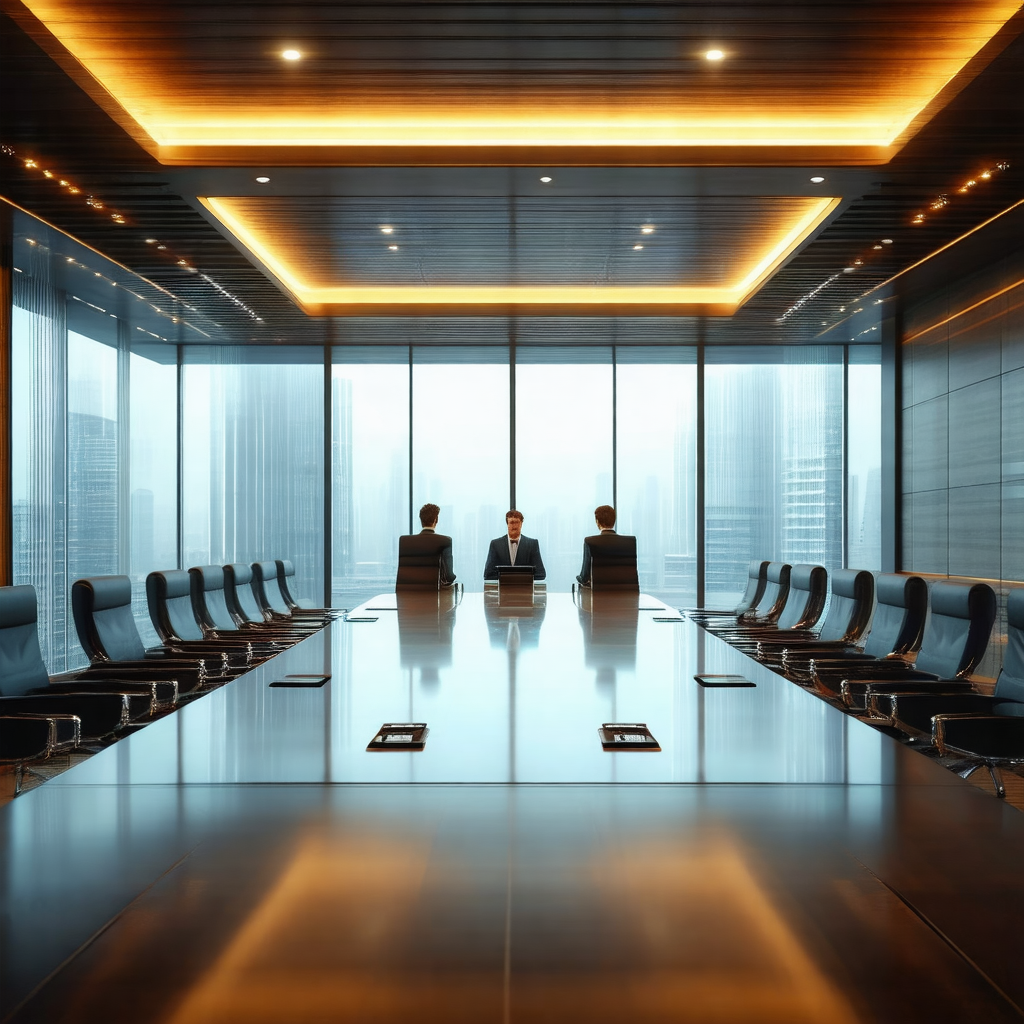 Large conference room with a long table in the center
