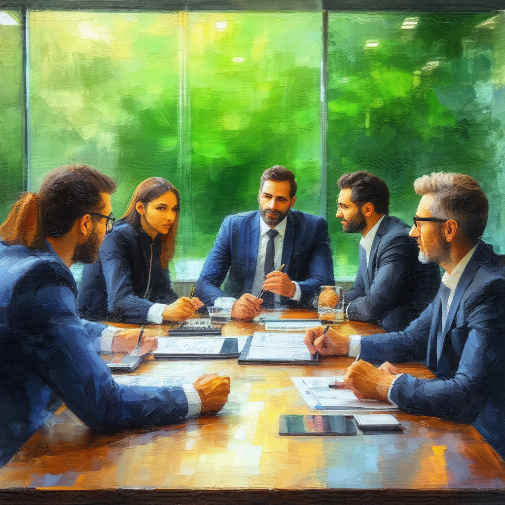 Group of people sitting around a wooden dining table, eng...