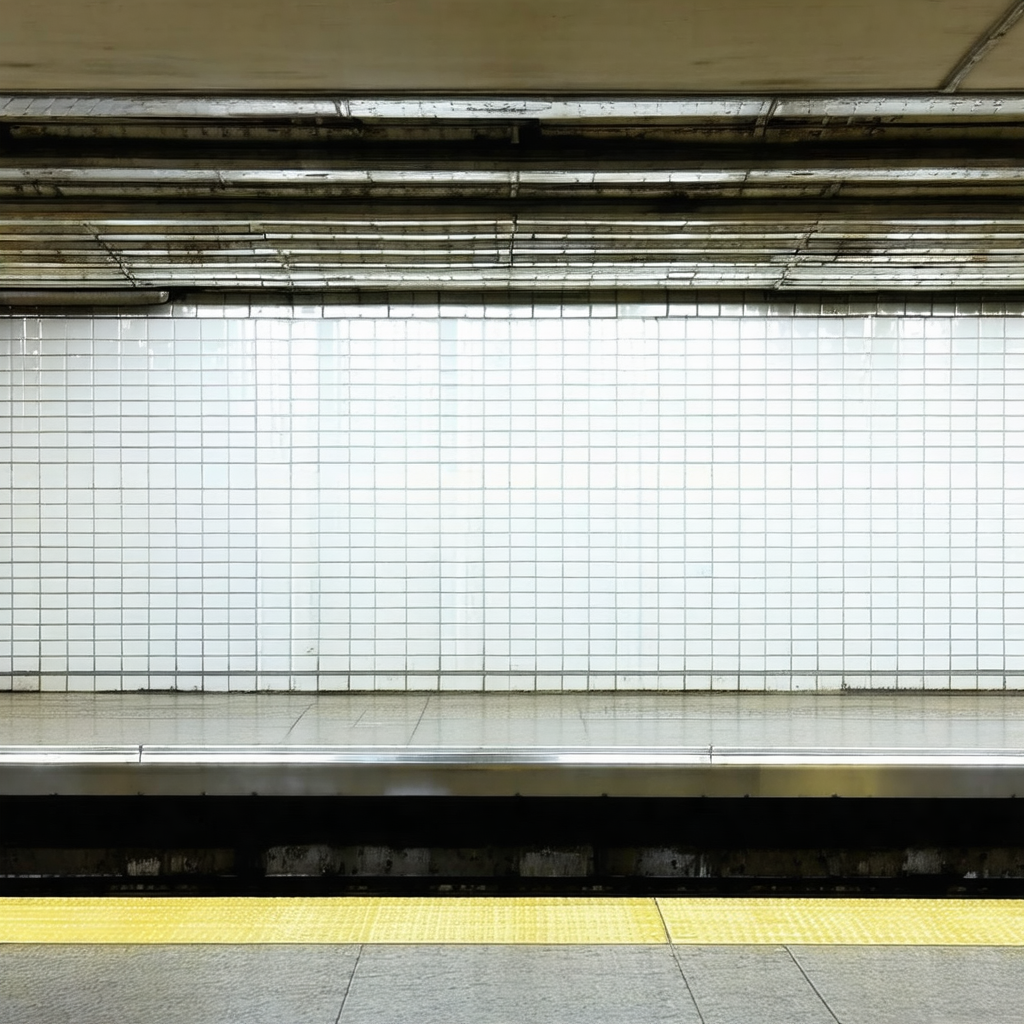 Subway train station with a train on the tracks